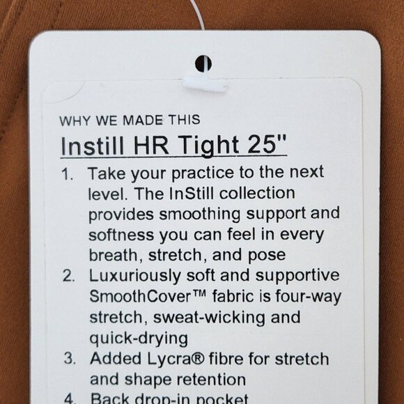 NWT LULULEMON COPB Copper Brown SmoothCover Instill HR 25" Tight Pants 8 - Picture 8 of 8